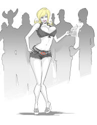 bimbofication blonde_hair breasts feet femsub happy_trance hmb large_breasts long_hair monochrome sandals short_shorts transformation western rating:Questionable score:45 user:hypno