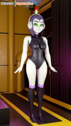 3d absurdres breasts dc_comics female_only fembot femsub grey_skin happy_trance hypnotic_accessory large_breasts leotard purple_hair raven short_hair spiral_eyes super_hero supercasket symbol_in_eyes tech_control teen_titans western rating:Questionable score:74 user:Drex_O