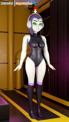 3d absurdres breasts dc_comics female_only fembot femsub grey_skin happy_trance hypnotic_accessory large_breasts leotard purple_hair raven short_hair spiral_eyes super_hero supercasket symbol_in_eyes tech_control teen_titans western rating:Questionable score:75 user:Drex_O