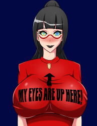 absurdres black_hair breasts female_only femdom glasses humor imasuky_lomae_(imasuky) kaa_eyes large_breasts lipstick long_hair looking_at_viewer necklace neo-izayoi original pov pov_sub text rating:Questionable score:115 user:Imasuky