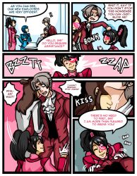  ace_attorney black_hair blue_hair brown_hair comic darkchibishadow ema_skye grey_hair group_sex kay_faraday lisa_basil long_hair miles_edgeworth phoenix_wright short_hair text threesome  rating:safe score: user:codknight