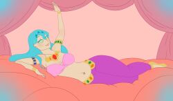 breasts cyan_hair dazed femsub happy_trance harem_outfit kaa_eyes large_breasts long_hair nasteegryphon navel_piercing princess princess_poonanner smile traalbanthlalgarr! rating:safe score: user:nasteegryphon