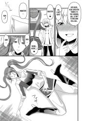 bottomless breasts camera comic dialogue drool empty_eyes femdom femsub greyscale hard_translated kazuha kissing large_breasts long_hair marialite masturbation monochrome nude panties possession skinsuit tagme text topless translated twintails underwear undressing rating:Explicit score:10 user:L12@