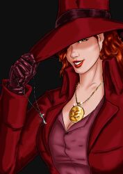 breasts brown_eyes carmen_sandiego cleavage cosplay female_only femdom gloves hat large_breasts long_hair looking_at_viewer original pendulum pocket_watch pov pov_sub red_hair rose_(original) rotem_dishon smile rating:Safe score:20 user:Rotem_Dishon
