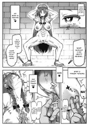 abs bottomless braid comic dialogue donut_ike femsub fingering hard_translated hong_meiling maledom muscle_girl nipple_tweak nude pubic_hair pussy squatting text topless touhou translated rating:Explicit score:14 user:Bootyhunter69