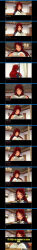 3d absurdres breasts comic custom_maid_3d_2 empty_eyes kamen_writer_mc large_breasts long_hair maid maid_headdress red_hair rina_(mc_trap_town) symbol_in_eyes text trigger rating:Questionable score:7 user:Salinus