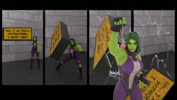  3d animated comic femdom green_eyes green_hair green_skin marvel_comics meta muscle_girl pendulum pov_sub saltygauntlet she-hulk sound text turning_the_tables video voice_acted  rating:questionable score: user:saltygauntlet