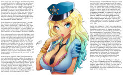 bimbofication breasts caption cleavage female_only femsub happy_trance large_breasts lollipop long_hair maledom manip police_uniform runshin text tobikohai_(manipper) transformation rating:questionable score: user:tobikohai