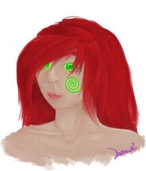 glowing glowing_eyes green_eyes hypnotic_tattoo long_hair lunakiri nats_(lunakiri) original red_hair tattoo rating:safe score: user:lunakiri