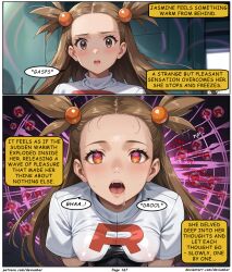 ai_art brown_hair devianbar dialogue femsub jasmine large_breasts long_hair nintendo pokemon short_hair spiral_eyes team_hypno team_rocket text rating:Safe score:6 user:Proyecto38