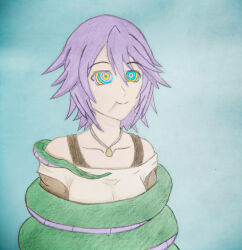 bondage breasts coils dawsoetheritz femsub happy_trance kaa_eyes lollipop mizore_shirayuki monster_girl necklace purple_hair rosario+vampire short_hair smile snake rating:safe score: user:dawsoetheritz