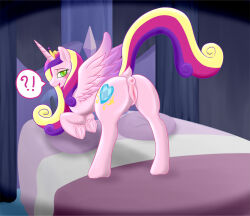 animals_only anus bed blonde_hair blush browned_toast crown female_only femsub green_eyes happy_trance heart heart_eyes hooves horns jewelry long_hair multicolored_hair my_little_pony non-human_feet pillow pink_hair princess princess_cadance purple_hair symbol_in_eyes wings rating:Explicit score:7 user:TheGoodShank