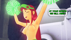 breasts cheerleader closed_eyes dc_comics dialogue dogdog english_text female_only femsub maledom nipples nude red_hair skirt solo starfire sweat text rating:Explicit score:2 user:Bootyhunter69