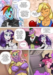 applejack breasts breasts_outside cleavage comic costume dragon_boy fluttershy furry harem_outfit horse_girl huge_breasts my_little_pony pegasus_girl pia-sama pinkie_pie rainbow_dash rarity spike unicorn_girl witch rating:Questionable score:27 user:plsignoreme