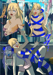 barefoot blonde_hair blue_eyes blue_hair blue_skin bondage brain_injection breasts cleavage comic costume female_only femdom femsub happy_trance heterochromia kimujo_world large_breasts long_hair open_mouth original possession tears text tongue tongue_out topless torn_clothes translation_request v rating:Questionable score:14 user:TheGoodShank