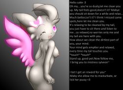bottomless bow breasts caption female_only femdom femsub furry glowing glowing_eyes grey_hair happy_trance hypnotic_tail hypnotized_hypnotist looking_at_viewer looking_back manip minccino mn_xenx nintendo nude open_mouth pink_eyes pokemon pokemon_(creature) pokephilia poketizer_(manipper) pov pov_sub short_hair tail text topless rating:Explicit score:62 user:Poketizer