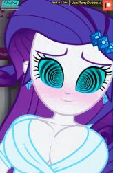 animated animated_gif blue_eyes blush bouncing_breasts breasts censored collarbone earrings equestria_girls eyelashes femsub hair_ornament happy_trance huge_breasts jewelry large_breasts long_hair my_little_pony purple_hair rarity shirt shirt_pull signature smile spiral_eyes undressing uzzi-ponydubberx white_skin rating:Explicit score:110 user:Hypnosex