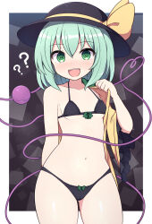  bra confused female_only femsub green_eyes green_hair happy_trance hat koishi_komeiji navel panties rabiso_9 solo spiral_eyes touhou undressing  rating:questionable score: user:operationtransport