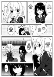 breasts cheerleader comic dollification empty_eyes expressionless female_only greyscale hard_translated hisagi kissing long_hair marialite monochrome multiple_girls open_mouth swimsuit text tracksuit translated yuri rating:Explicit score:6 user:L12@