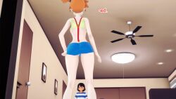 ash_ketchum aware clothed clothed_exposure dialogue jean_shorts misty mustardsauce orange_hair pokemon pokemon_(anime) suspenders text transformation rating:Explicit score:0 user:Bootyhunter69