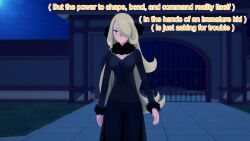 aware blonde_hair clothed cynthia dialogue english_text female_only grey_eyes hair_covering_one_eye mustardsauce pokemon pokemon_(anime) solo text rating:Safe score:0 user:Bootyhunter69