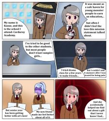 blue_hair breasts comic doc-helix femdom hypnotic_eyes kazue_(doc-helix) large_breasts monster_girl original purple_skin rita_(doc-helix) school_uniform silver_hair small_breasts text vampire rating:Safe score:49 user:Doc-Helix