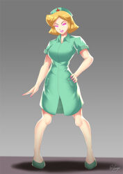 blonde_hair breasts clover femsub forced_employee glowing glowing_eyes gradient_background hadant happy_trance hat large_breasts lipstick makeup nurse short_hair signature simple_background solo totally_spies rating:Safe score:87 user:TheGoodShank