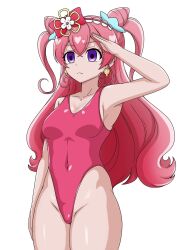 absurdres bangs bare_legs breasts cure_precious delicious_party_precure earrings empty_eyes expressionless female_only femsub hair_band hair_buns hair_ornament hair_ribbon leotard long_hair magical_girl navel pink_hair precure purple_eyes saluting simple_background skymidaisuki solo standing standing_at_attention twintails white_background yui_nagomi rating:Questionable score:6 user:JustChilling