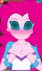 animated animated_gif blue_eyes blush bouncing_breasts breasts breasts_outside censored cleavage collarbone cuffs curly_hair equestria_girls exposed_chest female_only femsub happy_trance large_breasts my_little_pony pink_hair pink_skin pinkie_pie shirt shirt_pull signature smile solo spiral_eyes symbol_in_eyes undressing uzzi-ponydubberx rating:Explicit score:96 user:Hypnosex
