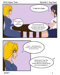 black_hair blonde_hair breasts comic idpet lara_(idpet) large_breasts long_hair original sara_(idpet) short_hair sitting smile text rating:Safe score:10 user:IDPet