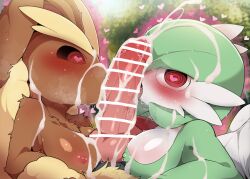 animals_only bottomless breasts bunny_girl censored collaboration collaborative_fellatio cum cum_on_body cum_on_breasts cum_on_face dagasi drool erection fellatio femsub furry gardevoir happy_trance heart heart_eyes looking_at_viewer lopunny multiple_girls multiple_subs nintendo nipples nude oral penis pokemon pokemon_(creature) pokephilia spiral spiral_eyes symbol_in_eyes topless rating:Explicit score:119 user:whoa