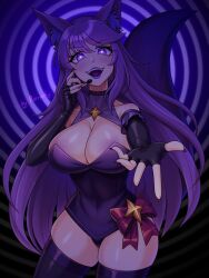 animal_ears bangs bare_shoulders breasts cleavage cleavage_cutout earpiece female_only femdom fingerless_gloves floofy_(bluesfloofy) fox_ears fox_girl fox_tail gloves huge_breasts hypnovember leotard lipstick long_hair long_nails microphone nail_polish open_mouth opera_gloves original porniky pov pov_sub purple_hair purple_lipstick singing smile solo spiral spiral_background spiral_eyes story tail thighhighs rating:Questionable score:58 user:JustChilling