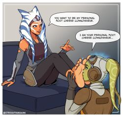  ahsoka_tano alien alien_girl barefoot feet female_only femdom femsub foot_focus foot_licking foot_worship hera_syndulla jedi_mind_trick sitting star_wars strix text  rating:questionable score: user:faraday