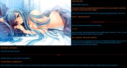 bed blue_eyes blue_hair blush bottomless breasts caption caption_only femdom long_hair manip nude pillow polishguy_(manipper) text topless rating:Questionable score:47 user:PolishGuy