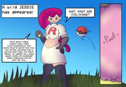 boots comic earrings female_only gloves jessie jewelry nintendo pokeball pokemon pokemon_(anime) pov solo team_rocket text thigh_boots yuna-mere rating:Questionable score:8 user:Sleepyhead97