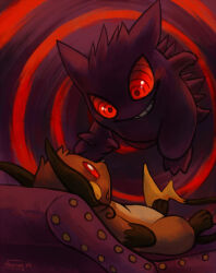  animals_only furry gengar haychel hypnotic_eyes malesub nintendo open_mouth pokemon pokemon_(creature) raichu red_eyes ring_eyes  rating:safe score: user:takyonh