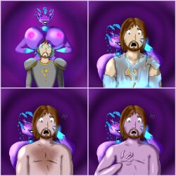 breasts comic corruption drone femdom huge_breasts malesub memetic_control open_mouth purple_skin sasirre topless transformation transgender rating:Explicit score:19 user:sasirre