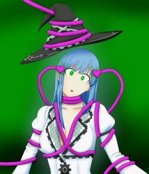  blue_hair coils dazed femsub heart_eyes hyperdimension_neptunia large_breasts long_hair mages_(hyperdimension_neptunia) open_mouth shrunken_irises soex tagme tentacles witch_hat  rating:safe score: user:soex