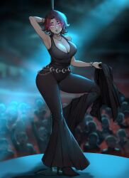 breasts cleavage expressionless femsub glowing_eyes jacket lorrain_chang opcrom original pants pole_dancing short_hair stage rating:Safe score:95 user:deadlyduel0615
