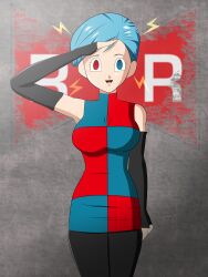 absurdres bulma_briefs dragon_ball dragon_ball_super female_only femsub happy_trance heterochromia saluting smile syas-nomis tech_control rating:safe score: user:jabberwocky