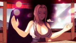 aware blonde_hair breasts brown_eyes clothed dialogue dogdog english_text female_only naruto_(series) necklace smoke solo text tsunade rating:Safe score:0 user:Bootyhunter69