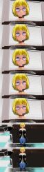 3d absurdres blonde_hair blue_eyes breasts comic dialogue drool empty_eyes expressionless female_only femsub glasses headphones hypnotic_audio kamen_writer_mc large_breasts open_mouth screenshot self_hypnosis short_hair solo tech_control text translated rating:Safe score:7 user:Ulrich.Nathan.Owen