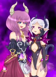 aura_(frieren:_beyond_journey's_end) cleavage cleavage_cutout corruption demon_girl elf elf_ears femdom femsub frieren frieren:_beyond_journey's_end horns leotard lipstick navel rey_(artist) scales tail twintails white_hair rating:Questionable score:13 user:sluggy_free