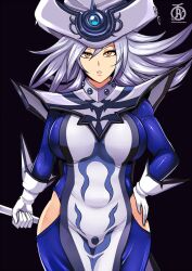 breasts gloves hat large_breasts large_hips long_hair revolverwing robe silent_magician silver_hair solo staff yellow_eyes yu-gi-oh! rating:Safe score:32 user:Ex_Mastermind