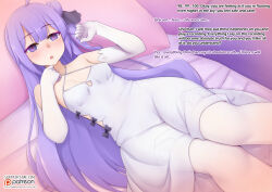 azur_lane breasts consensual dress empty_eyes female_only large_breasts looking_at_viewer lying on_back purple_eyes purple_hair smile solo text unicorn_(azur_lane) vahn_yourdoom very_long_hair rating:Questionable score:71 user:Chimamire