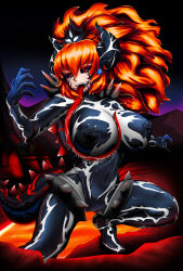 absurdres black_sclera bowsette breasts cleavage cum erect_nipples large_breasts long_tongue masturbation new_super_mario_bros._u_deluxe nintendo red_eyes rikatsuky super_crown super_mario_bros. symbiote tongue tongue_out rating:Explicit score:48 user:sk00