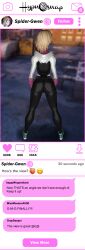3d ass ass_focus female_only femsub gwen_stacy happy_trance humiliation marvel_comics saltygauntlet selfie spider-gwen spider-man_(series) spiral_eyes super_hero symbol_in_eyes tech_control text unaware user_interface rating:Questionable score:45 user:SaltyGauntlet