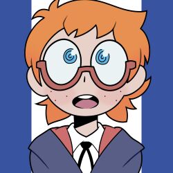 blue_eyes blush female_only femsub freckles kyrielle little_witch_academia lotte_yanson open_mouth spiral_eyes symbol_in_eyes witch rating:safe score: user:kyrielle