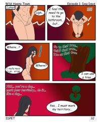 altered_perception black_hair bottomless breasts comic femsub idpet lara_(idpet) large_breasts lei_(idpet) long_hair nude original pet_play text topless trigger unaware urination rating:Explicit score:12 user:IDPet