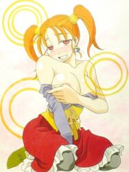 analog_dn blush breasts dazed dragon_quest_(series) dragon_quest_viii drool empty_eyes femsub happy_trance jessica_albert kneeling large_breasts long_hair masturbation open_clothes red_hair rating:Explicit score:87 user:hypno